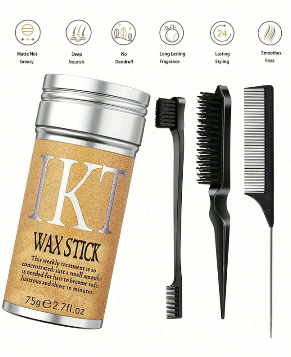 ikt Hair Wax Stick With Edge Brush & Styling Combs Set