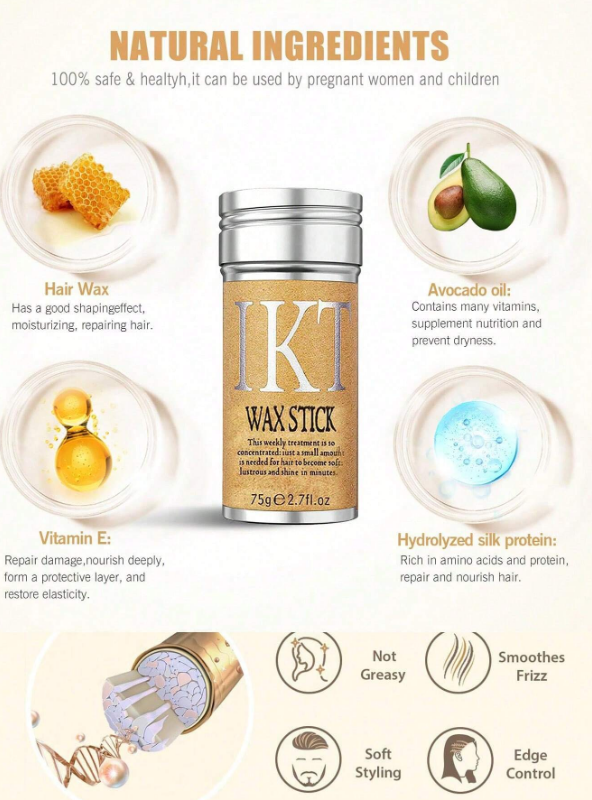 ikt Hair Wax Stick With Edge Brush & Styling Combs Set